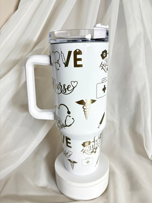 40OZ NURSE STAINLESS STEEL LASER ENGRAVED TUMBLER