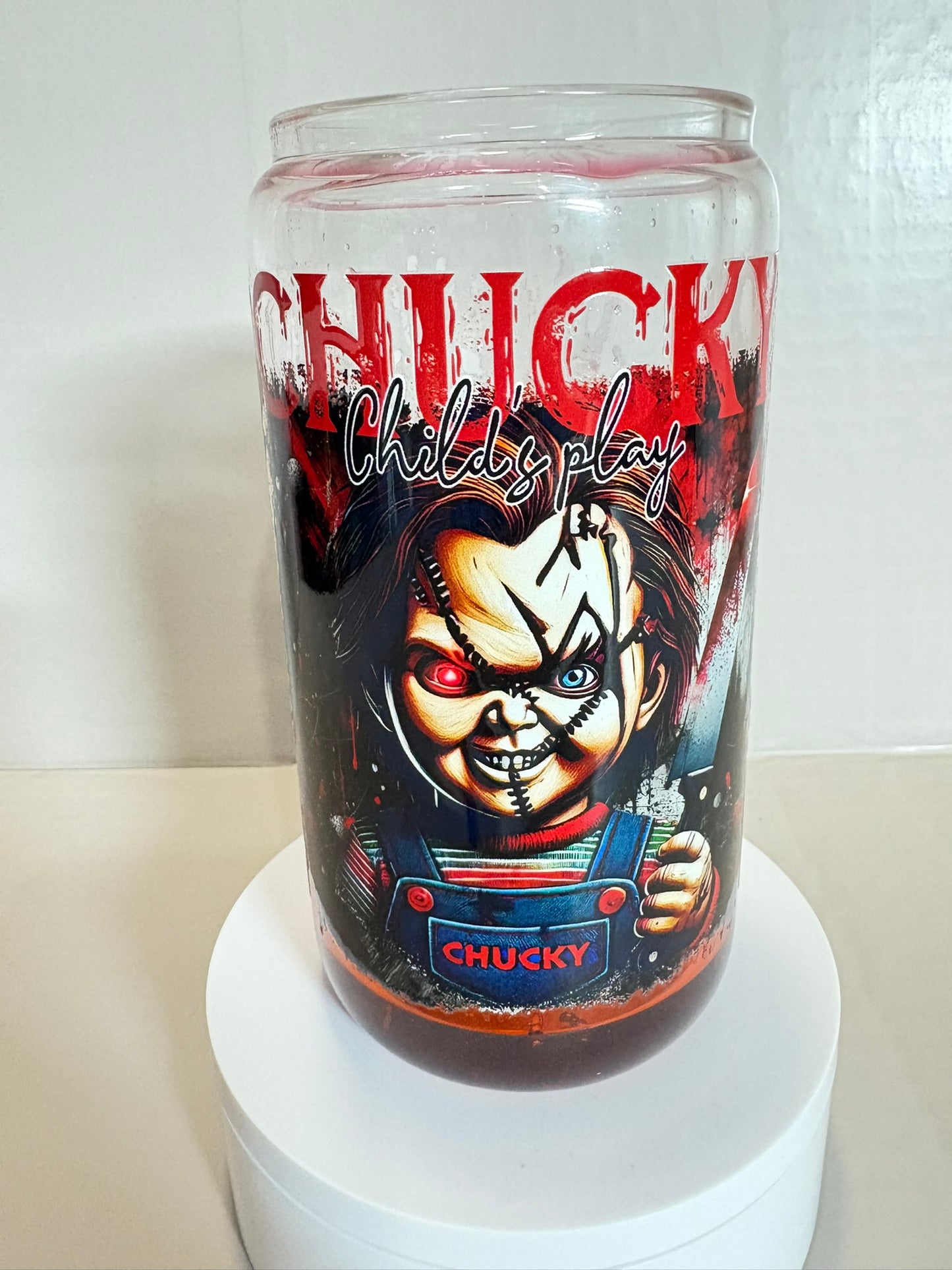 16oz glass scary chucky drip snow globe cup