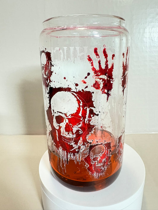 16oz glass scary chucky drip snow globe cup
