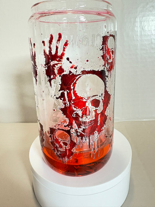 16oz glass scary clown drip snow globe cup