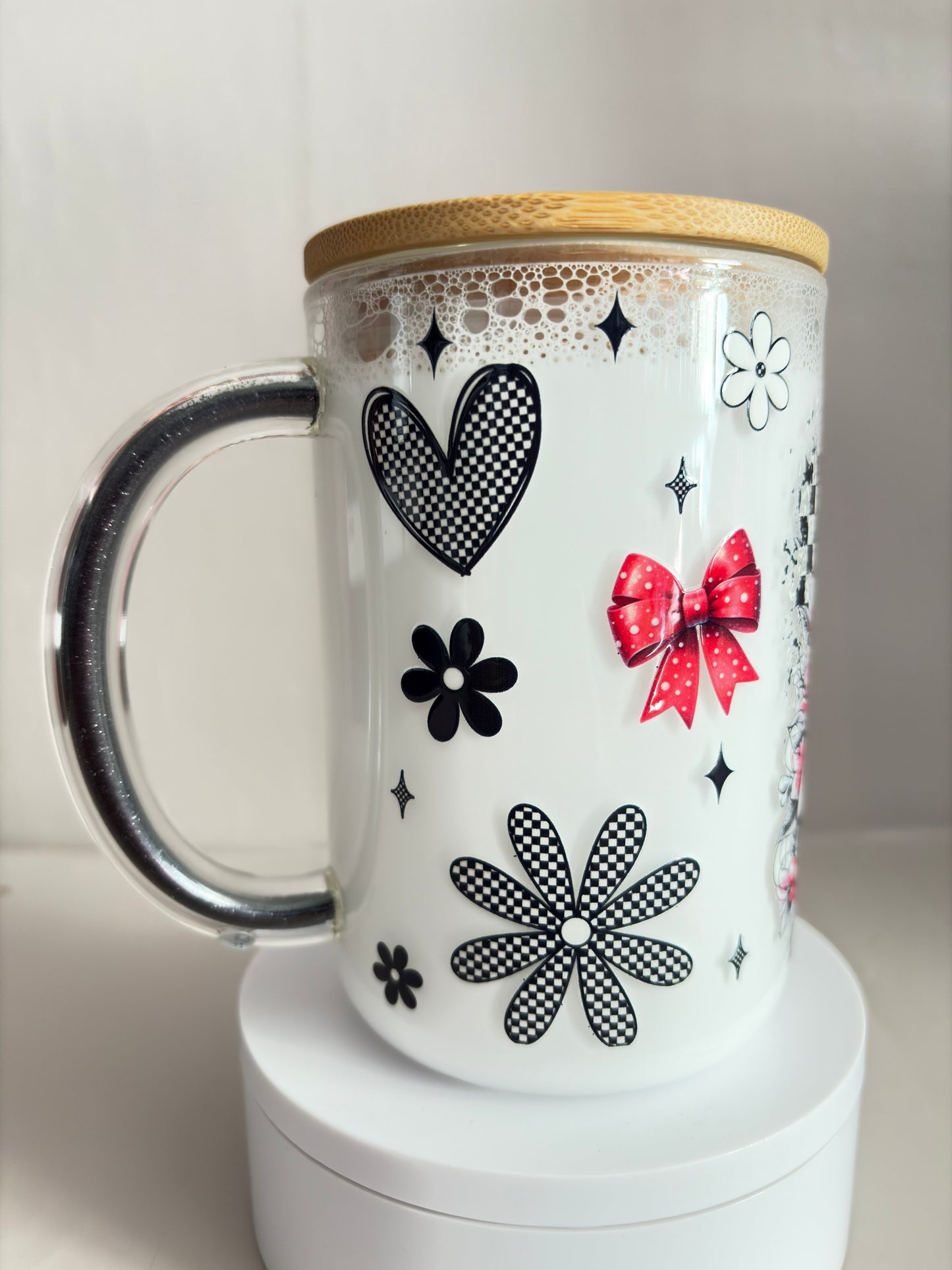 15oz glass milk snow globe coffee mug