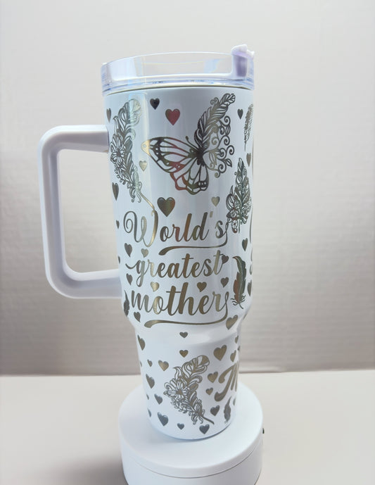 40oz Stainless Steel Laser Engraved Mom Tumbler