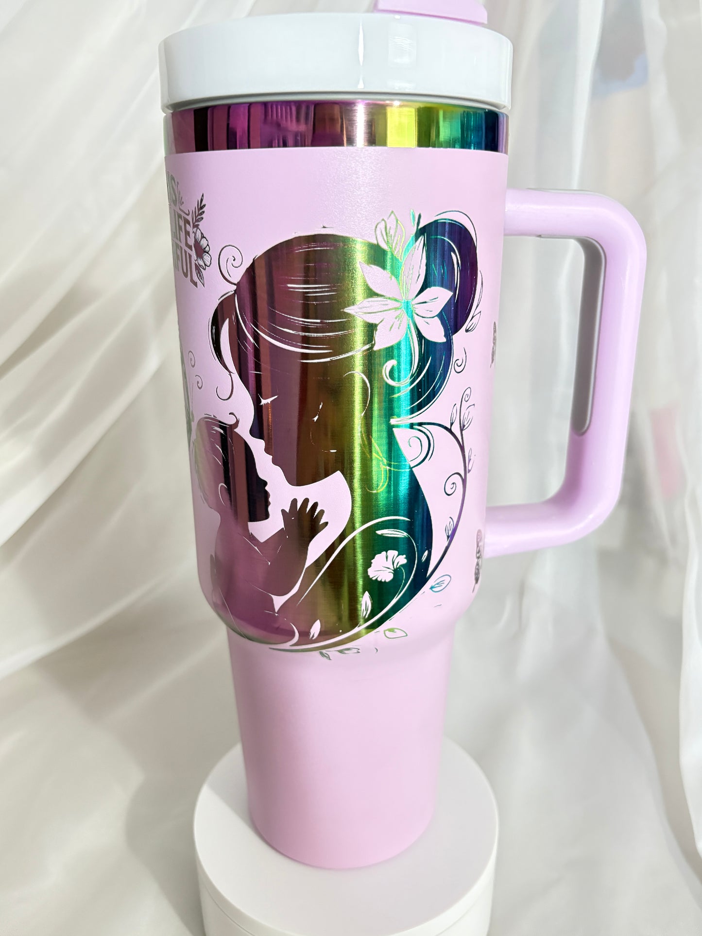 40oz MOMS MAKE LIFE BEAUTIFUL stainless steel laser engraved tumbler