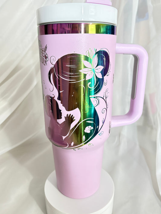 40oz MOMS MAKE LIFE BEAUTIFUL stainless steel laser engraved tumbler