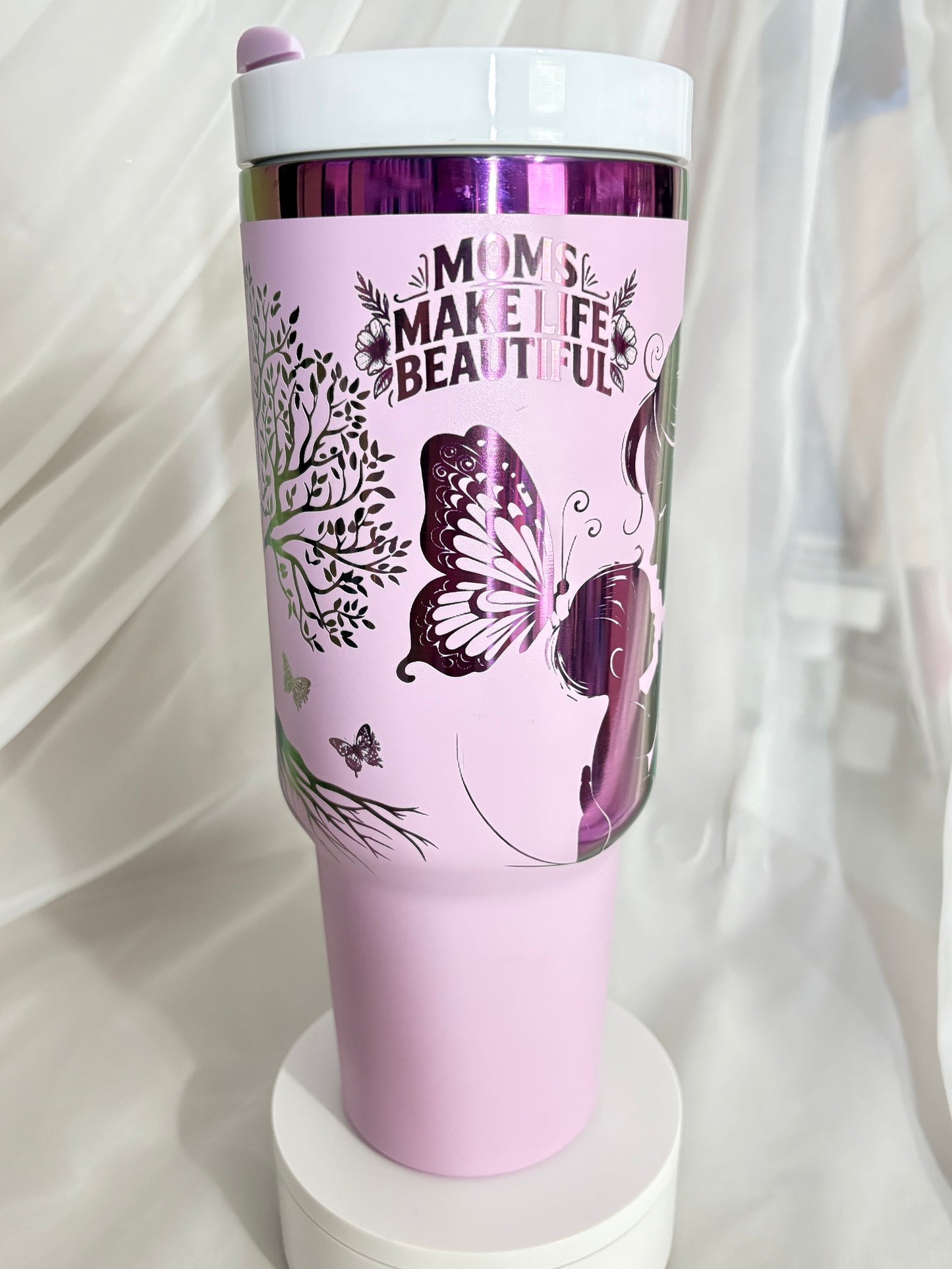40oz MOMS MAKE LIFE BEAUTIFUL stainless steel laser engraved tumbler