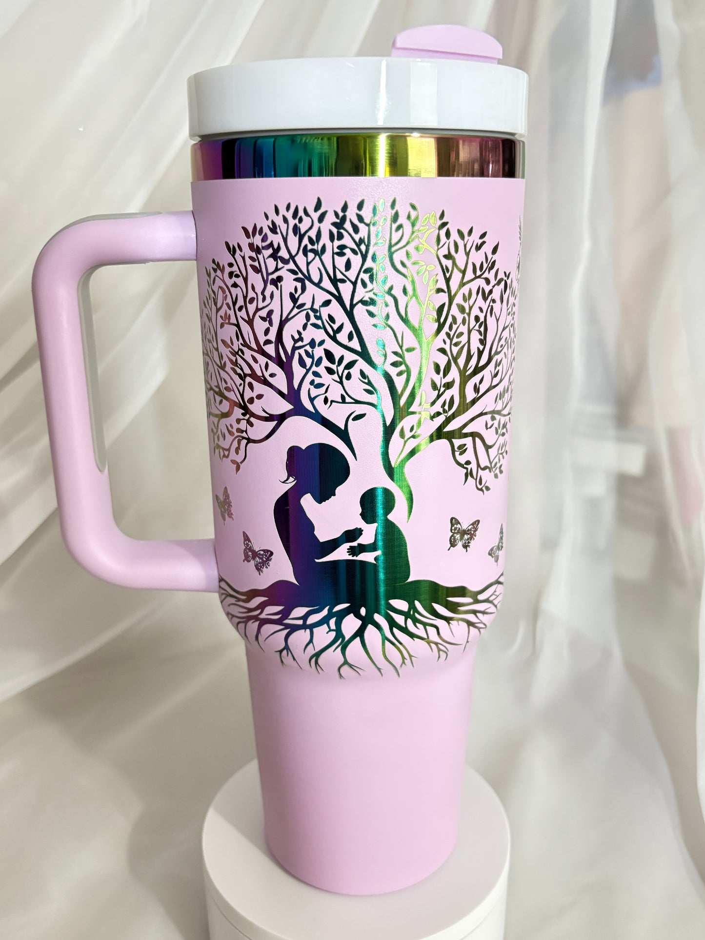 40oz MOMS MAKE LIFE BEAUTIFUL stainless steel laser engraved tumbler