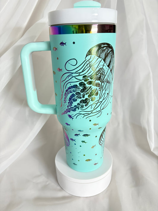 40oz JELLY FISH stainless steel laser engraved tumbler
