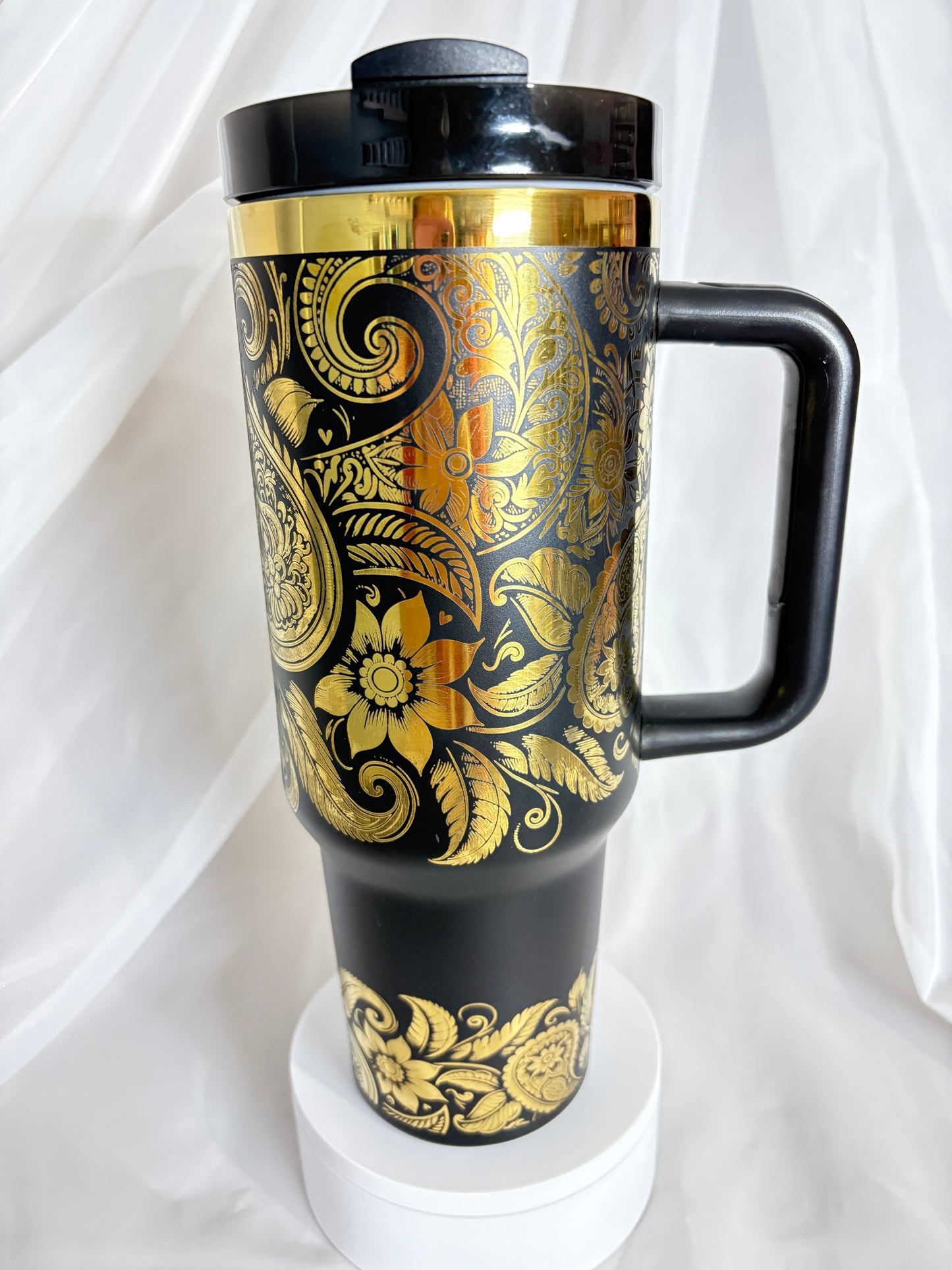 40oz FLORAL PAISLEY stainless steel laser engraved tumbler