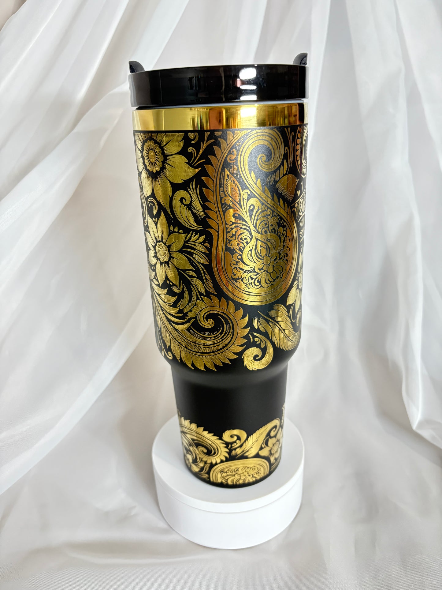 40oz FLORAL PAISLEY stainless steel laser engraved tumbler