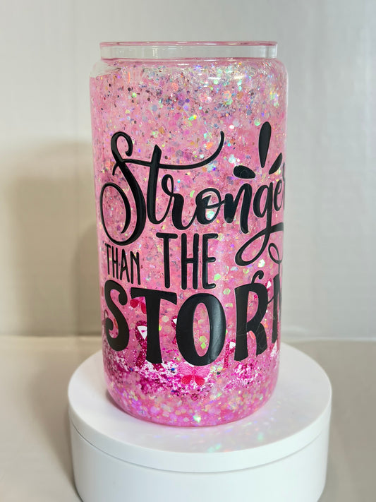 16oz Glass Breast Cancer snow globe cup