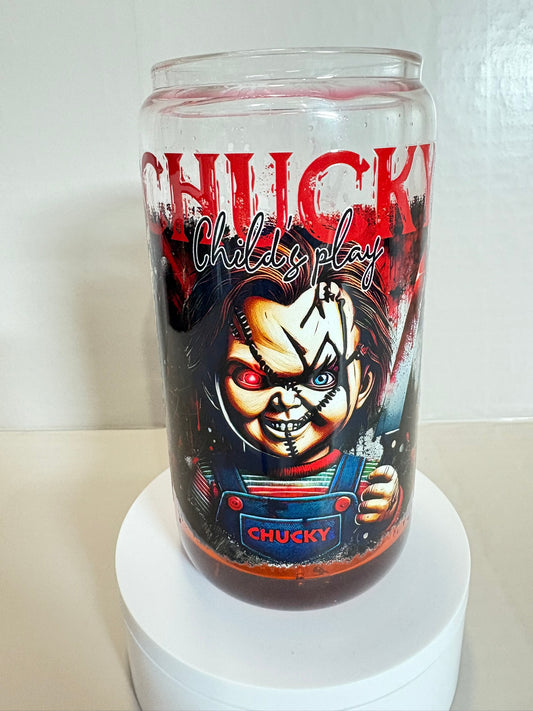 16oz glass scary chucky drip snow globe cup