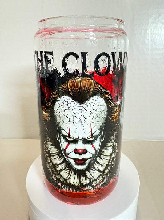 16oz glass scary clown drip snow globe cup