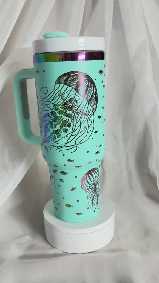 40oz JELLY FISH stainless steel laser engraved tumbler