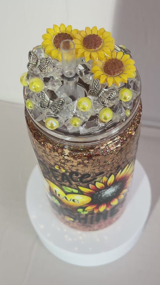 20OZ ACRYLIC SUNFLOWER SNOW GLIBE TUMBLER