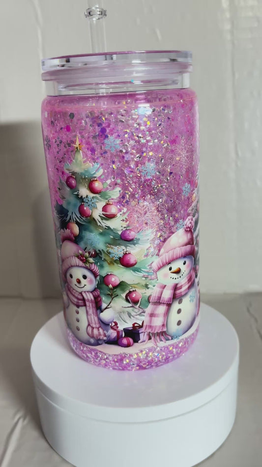 16OZ ACRYLIC UVDTF SNOWMEN SNOW GLOBE CUP