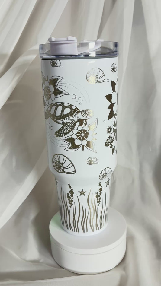 40oz SEA TURTLES stainless steel laser engraved tumbler