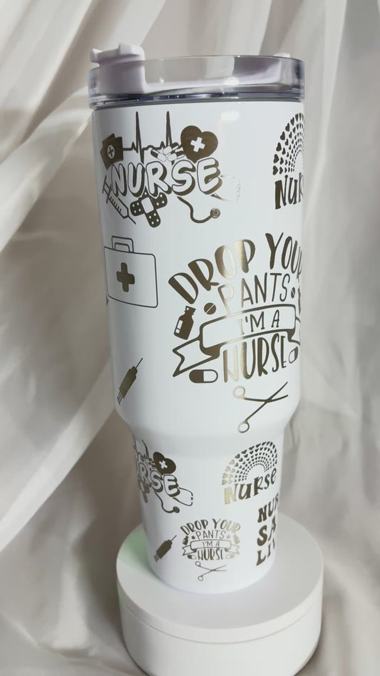 40OZ NURSE STAINLESS STEEL LASER ENGRAVED TUMBLER