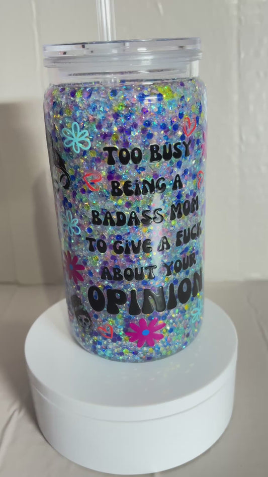 16OZ ACRYLIC UVDTF BADASS MOM SNOW GLOBE CUP