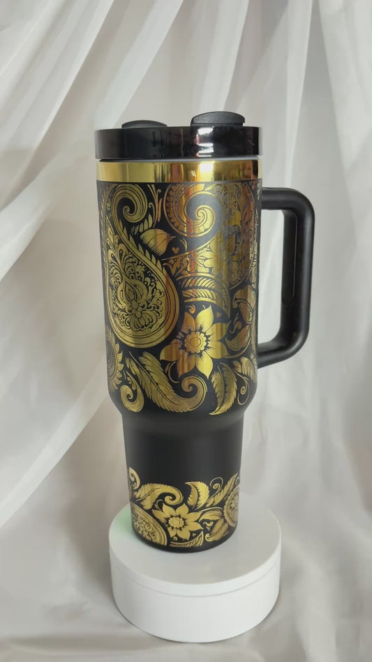 40oz FLORAL PAISLEY stainless steel laser engraved tumbler