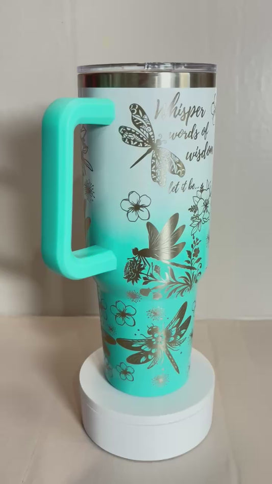 Dragonflies 40oz stainless steel laser engraved tumbler