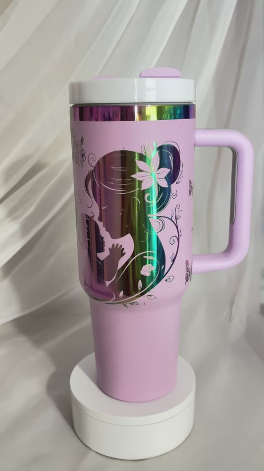 40oz MOMS MAKE LIFE BEAUTIFUL stainless steel laser engraved tumbler