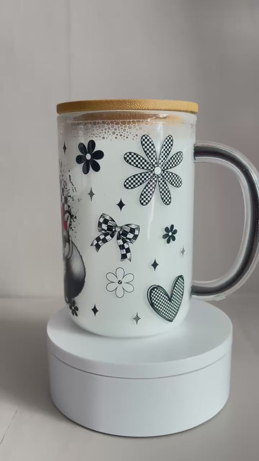 15oz glass milk snow globe coffee mug